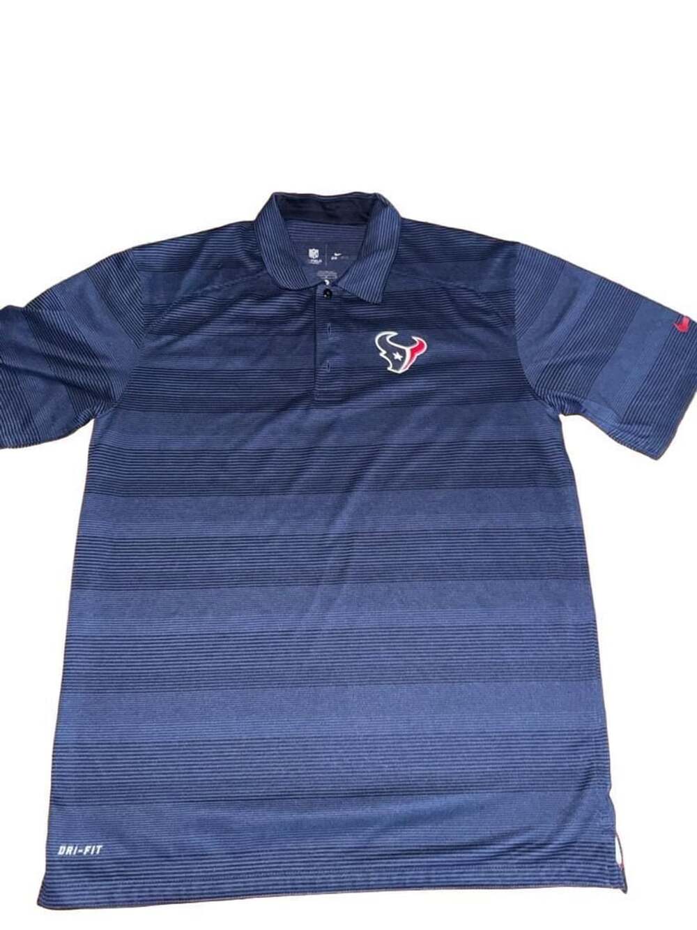 Nike Houston Texans NFL Polo Size M Navy Blue Striped Dri-FIT